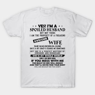Yes I'm A Spoiled Husband But Not Yours I Am The Property Of A Freaking Awesome Wife She Was Born In June T-Shirt